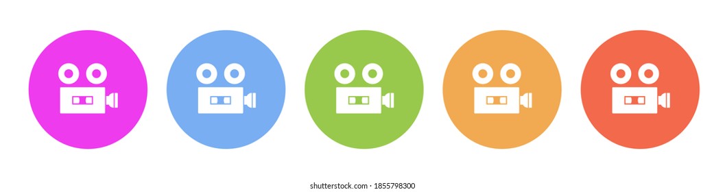 Multi colored icon video camera. Button banner round badge interface for application illustration