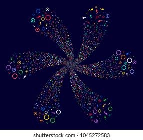 Multi Colored Insemination explosion burst on a dark background. Impressive twirl combined from scattered insemination items.