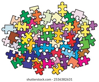 A multi colored jigsaw puzzle in a pile as a background