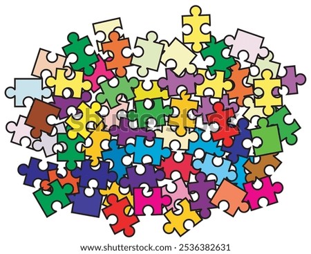 A multi colored jigsaw puzzle in a pile as a background