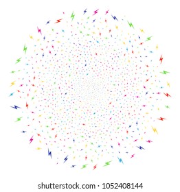 Multi Colored Lightning exploding globula. Vector globula burst organized from scattered lightning items. Psychedelic Vector abstraction.