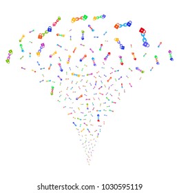 Multi Colored Lock Blockchain festive fountain. Object fountain organized from random lock blockchain design elements as fireworks.