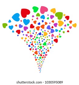 Multi Colored Love Heart festive fountain. Object fountain created from random love heart pictographs as fireworks. Vector illustration style is flat iconic symbols with psychedelic colors.