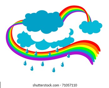 Multi colored magic rainbow and clouds