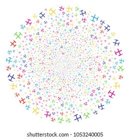 Multi Colored Mining Hammers carnival spheric cluster. Vector sphere salute combined from scatter mining hammers items. Multicolored Vector illustration.