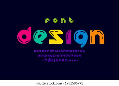 Multi colored modern alphabet, original rounded font, trendy letters from A to Z and numbers from 0 to 9, vector illustration 10EPS