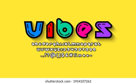 Multi colored modern alphabet, original rounded font, trendy letters from A to Z and numbers from 0 to 9, vector illustration 10EPS