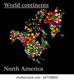 Multi colored mosaic world map painted with color circle.Abstract polygonal geometric design map. Vector illustration. Gradients free. North America continent