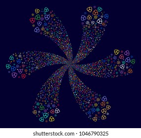 Multi Colored Nem Currency exploding twist on a dark background. Psychedelic burst organized from random nem currency symbols.