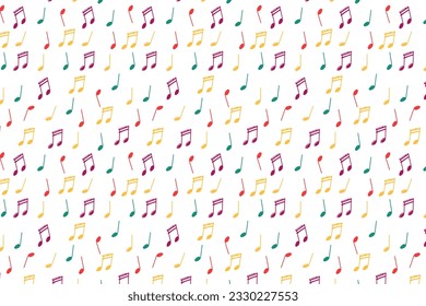 Multi colored notes drawn by hand, doodle notes, simple symbols of music. study of music theory. Sheet music pattern, music, musical notes, elements are isolated on a white background.