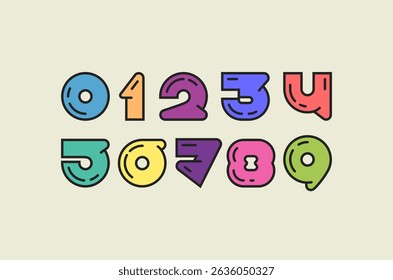 Multi colored numbers set, numerals 1,2,3,4,5,6,7,8,9, vector illustration 10EPS