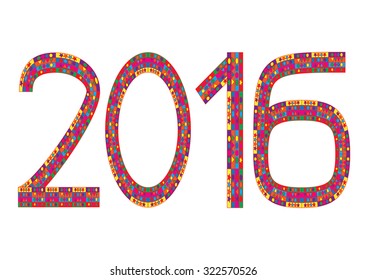 Multi colored numbers of year 2016 on white background