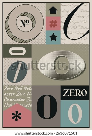 Multi colored numeral 0. A3 bold vintage poster design. Single number 0 vector typography. Letterpress wall art or interior decor.