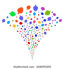 Multi Colored Opium Poppy explosion fountain. Object fountain created from random opium poppy pictograms as fireworks. Vector illustration style is flat iconic symbols with psychedelic colors.