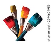 Multi colored paintbrushes create designs icon isolated