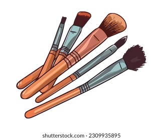 Multi colored paintbrushes set icons isolated