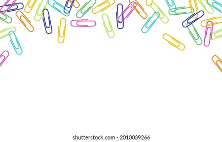 clips de papel multicolor sobre un fondo blanco. Un clip colorido. Ilustración del vector