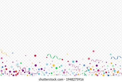 Multi colored Particles Party Vector Panoramic Transparent Background. Celebrate Streamer Invitation. Ribbon Celebration Illustration. Red and Yellow Decoration Branch.