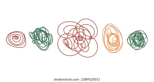Multi colored pencil scribble vector set. Childish drawing. Doodles and curved lines, straight thin strokes. Colorful pencil sketchy lines. Vector Illustration. For notes, banner, brand.