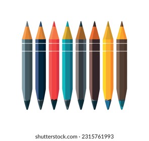 Multi colored pencils in a rainbow arrangement icon isolated