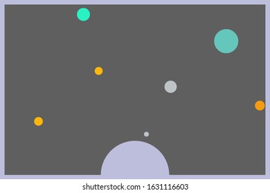 Multi colored planets or bubbles floating in space from central sun or bubble with associated border.