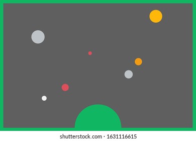 Multi colored planets or bubbles floating in space from central sun or bubble with associated border.