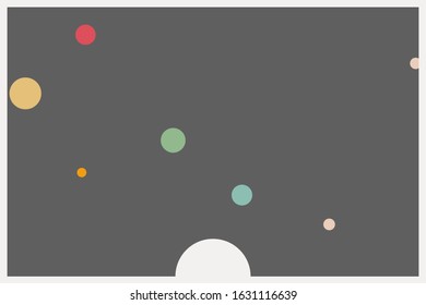 Multi colored planets or bubbles floating in space from central sun or bubble with associated border.