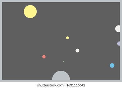 Multi colored planets or bubbles floating in space from central sun or bubble with associated border.