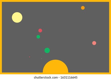 Multi colored planets or bubbles floating in space from central sun or bubble with associated border.
