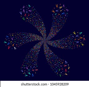 Multi Colored Pliers rotation flower cluster on a dark background. Vector abstraction. Psychedelic cycle organized from scattered pliers objects.