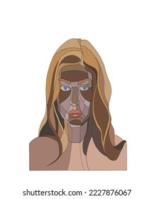 mujer con rostro de poli multicolor 