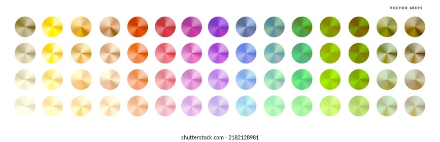 Multi colored radial gradient set. Collection of shiny foil in rainbow colors palette. Vector illustration