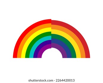 Multi colored rainbow illustration. Colorful icon for lgbt concept, Pride Month. Rainbow colored illustration. Isolated vector decorative element for bright unique design, decor. Rainbow of two halves