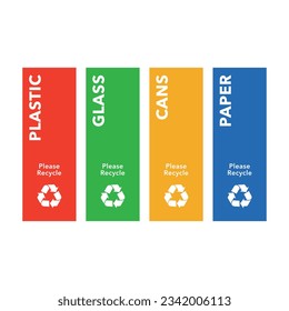 Multi colored recycle bin label graphic. EPS 10 vector illustration isolated on white background.