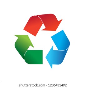 Multi colored red, green and blue recycling logo icon vector illustration, isolated on white background
