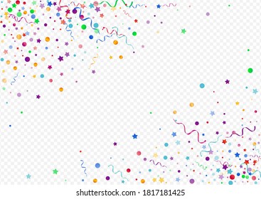 Multi colored Ribbon Abstract Vector Panoramic Transparent Background. Fun Particles Poster. Streamer Party Design. Colored Swirl Invitation.