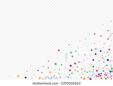 Multi colored Ribbon Festive Vector Panoramic Transparent Background. Falling Particles Design. Confetti Christmas Template. Red and Yellow Anniversary Plant.