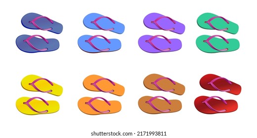 Mehrfarbige Gummi Sommerabfahrten. Sommer-Steppins einzeln auf weißem Hintergrund. Vektorgrafik