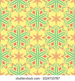 Multi colored seamless floral background. Pink blue green and yellow pattern for textile and wallpapers