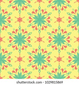 Multi colored seamless floral background. Pink blue green and yellow pattern for textile and wallpapers