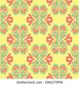 Multi colored seamless floral background. Pink blue green and yellow pattern for textile and wallpapers