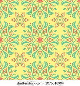 Multi colored seamless floral background. Pink blue green and yellow pattern for textile and wallpapers