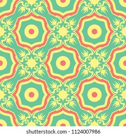 Multi colored seamless floral background. Pink blue green and yellow pattern for textile and wallpapers