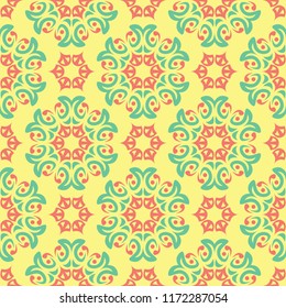 Multi colored seamless floral background. Pink blue green and yellow pattern for textile and wallpapers