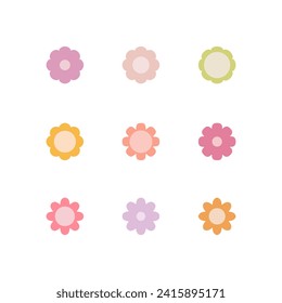 Multi colored seamless flower element. Geometric stylized flowers. Modern linear design sign. 60s and 70s Retro style.