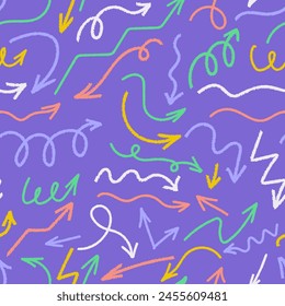 Multi colored seamless pattern with various chalk arrow. Modern print for textile, fabric, wallpaper, wrapping, gift wrap, paper, scrapbook and packaging