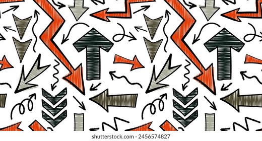 Multi colored seamless pattern with various chalk arrow. Modern print for textile, fabric, wallpaper, wrapping, gift wrap, paper, scrapbook and packaging
