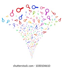 Multi Colored Search festive fountain. Object fountain constructed from random search pictograms as fireworks. Vector illustration style is flat iconic symbols with psychedelic colors.