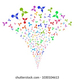 Multi Colored Seed Sprout burst fountain. Object fountain constructed from random seed sprout pictograms as fireworks. Vector illustration style is flat iconic symbols with psychedelic colors.