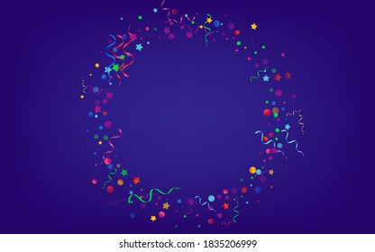 Multi colored Serpentine Christmas Vector Blue Background. Anniversary Particles Poster. Ribbon Fun Design. Colored Happy Plant.